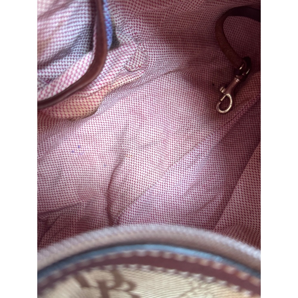 Dooney & Bourke Tan Brown Monogram Tote Bag Blue Duck Charm Bag Leather Trim - Picture 8 of 11